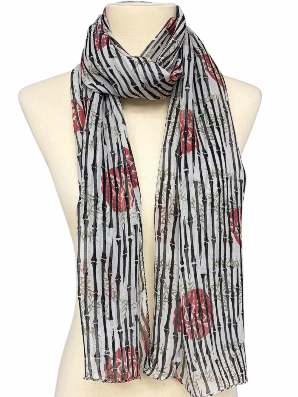 Chico’s 100% Silk Goth Skeleton Bones Rose Print Scarf 64” x 14”